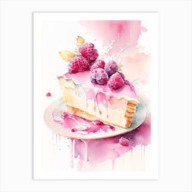 Raspberry Cream Pie Dessert Storybook Watercolour Flower Art Print