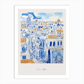 Seville Spain 3 Mediterranean Blue Drawing Poster Art Print