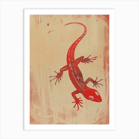 Red Mediterranean House Gecko Blockprint 5 Art Print