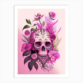 Skull With Intricate Henna Designs 3 Pink Botanical Art Print