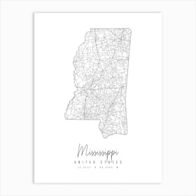 Mississippi Minimal Street Map Art Print