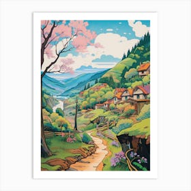 Mestia To Ushguli Trail Gerogia 3 Hike Illustration Art Print