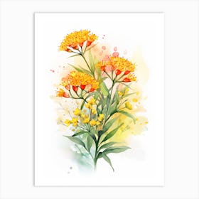 Butterfly Weed Wildflower With Sunset In Watercolor Style (3) Art Print