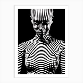 Artistic portrait of young extravagant bald woman with a black and white costume 1 Art Print