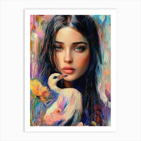 Beautiful Female Portrait With Flowers And Vibrant Color 1 Art Print