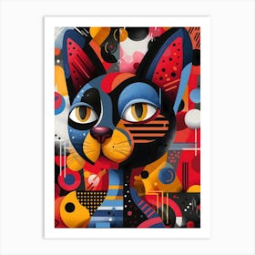 Abstract Cat, Vibrant, Bold Colors, Pop Art Art Print