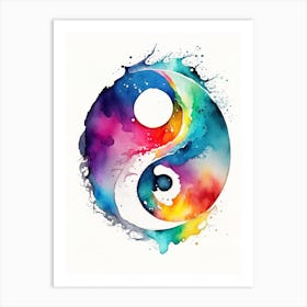 Colourful 1 Yin And Yang Watercolour Art Print