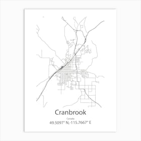 Cranbrook,Canada Minimalist Map Art Print