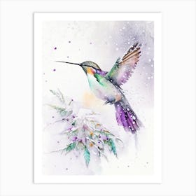 Hummingbird In Snowfall Cute Neon 1 Art Print