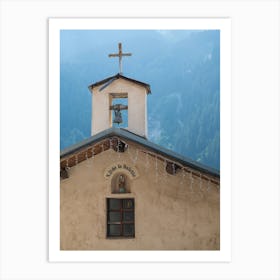 A small chapel in the french alps, France summer vintage street and travel photography by Christa Stroo Photography. Art Print