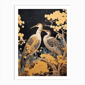 Goldenrod And Birds Vintage Japanese Botanical Art Print