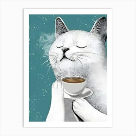 Cat Drinking Coffee Art Print