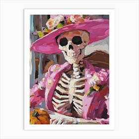 Skeleton In Pink Hat Art Print