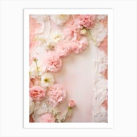 Pink Roses On Lace Art Print