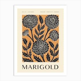 Rustic October Birth Flower Marigold Black Orange Art Print