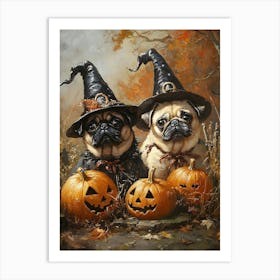 Halloween Pugs In Oil 8 Art Print