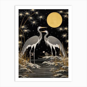 Two Cranes At Night 3 Art Print