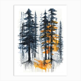 Pine Trees In The Forest Art Print