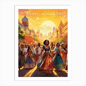 A Multicultural Parade Illustrative Poster Style Showcasing Various Ethnic Groups Dressed In Tradi (1) Art Print