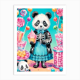Cute Skeleton Panda Halloween Painting (19) Art Print