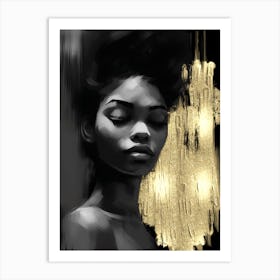 Black Girl with Gold Abstract 14.3 Art Print