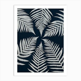 Blue Fern Leaves cyanotype Art Print