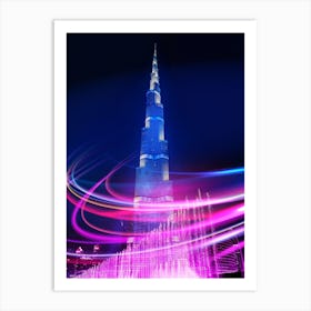 Neon city: Dubai, Burj Khalifa #1 (synthwave/vaporwave/retrowave/cyberpunk) — aesthetic poster Art Print