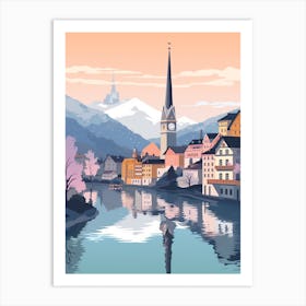 Vintage Winter Travel Illustration Lucerne Switzerland 3 Art Print