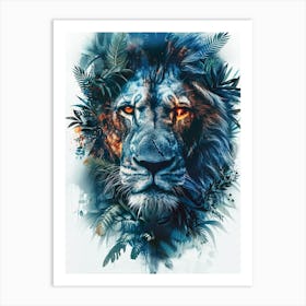 Double Exposure Realistic Lion With Jungle 34 Art Print