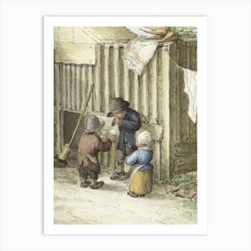 Three Children Playing With A Pig Bladder, Jean Bernard Art Print