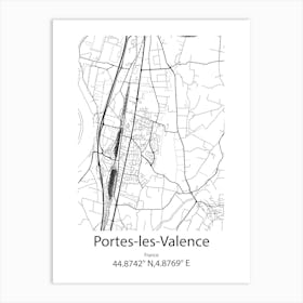 Portes Les Valence,France Minimalist Map Art Print