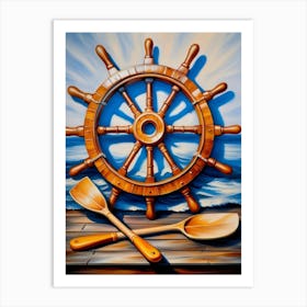 Ship wheel, oil painting 1 Art Print