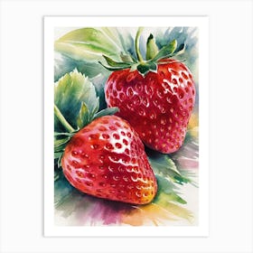 Strawberry Watercolor Painting 1 Art Print