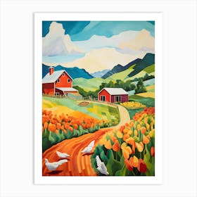 "Blooming Fields: Tulips of the Farmstead" Art Print