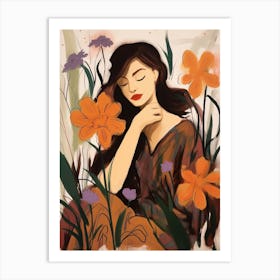 Woman With Autumnal Flowers Bluebell 2 Art Print
