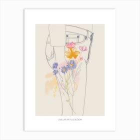 Live Life In Full Bloom Poster Blue Jeans Line Art Flowers 9 Art Print