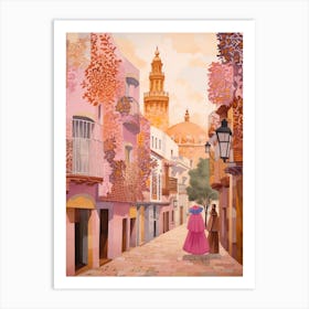 Seville Spain 4 Vintage Pink Travel Illustration Art Print