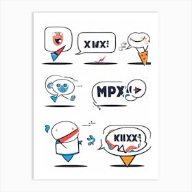 Cartoon Motion Lines And Speech Bubbles Hand Drawn Set Executing Character Movements And Dialogues (1) Art Print