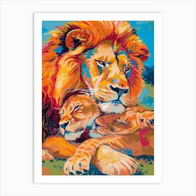Masai Lion Family Bonding Fauvist Painting 2 Art Print