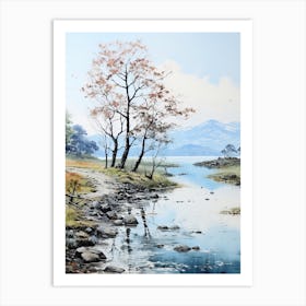 Lake Toya In Hokkaido, Japanese Brush Painting, Ukiyo E, Minimal 3 Art Print