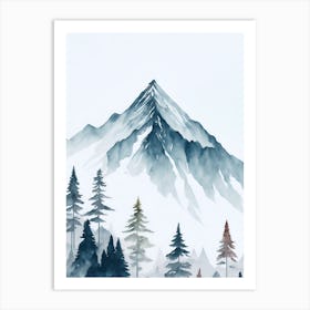 Mountain And Forest In Minimalist Watercolor Vertical Composition 297 Art Print