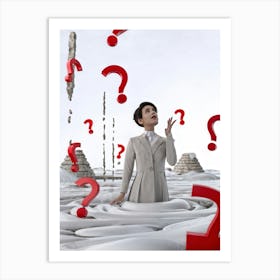 Abstract Human Concept Swirling In A Sea Of Confusion Marked By White Question Marks And Exclamation (7) Art Print