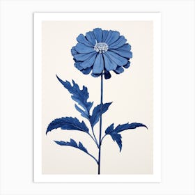 Blue Botanical Zinnia 2 Art Print