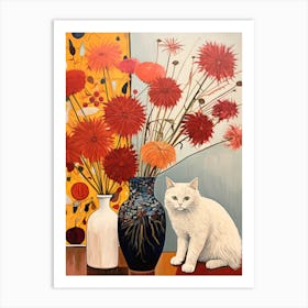Queen Annes Lace Flower Vase And A Cat, A Painting In The Style Of Matisse 2 Art Print