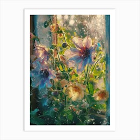 Anemone Flowers On A Cottage Window 4 Art Print