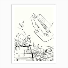 Girl Reading A Book hand drawing minimalist one line art Art Print