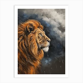 African Lion Facing A Storm Acrylic Painting 3 Art Print