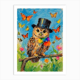 Owl In Top Hat 3 Art Print