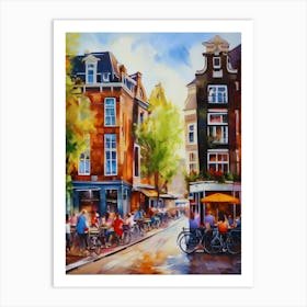 The city of Amsterdam, Netherlands, streets, cafes, passing by, the beauty of summer, oil colors..40 Art Print