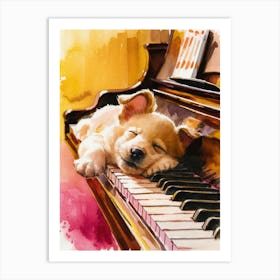 Dog Sleeping On Piano Art Print